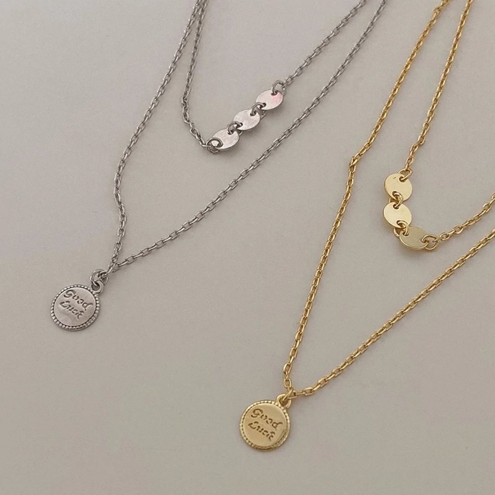 *925 Sterling Silver Coin Drop Layered Necklace - Picture 4 of 13